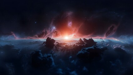 360 degree equirectangular projection space background with nebula and stars, environment map. HDRI spherical panorama