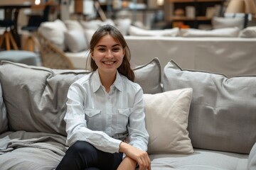 Obraz premium A friendly salesperson in a furniture store.