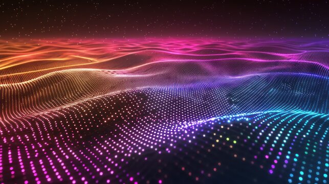 A futuristic digital grid matrix composed of interconnected nodes, pulsating with vibrant colors against a dark background, symbolizing the flow of data in modern technology.