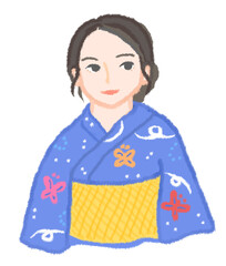 浴衣を着た日本女性のイラスト