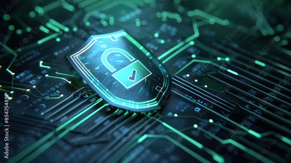 Aufkleber a high-tech 3d illustration showcasing a security shield with an integrated check mark and a sophist