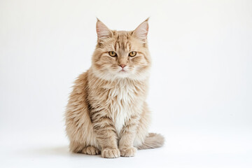 Obraz premium Portrait of a Fluffy Cat Sitting on a White Background