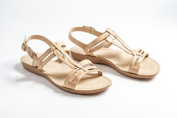 Beige leather sandals with buckle closure
