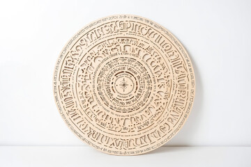 Obraz premium Wooden Round with Engraved Circle of Hieroglyphics