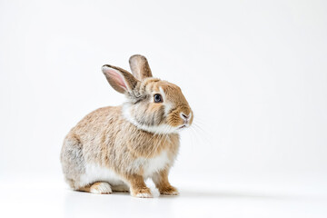 Cute Brown and White Bunny Isolated on White Background