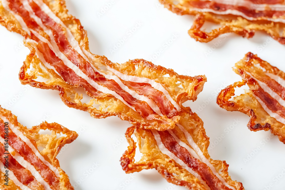 Wall mural Crispy Bacon Slices on White Background - Wall murals