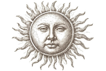 Hand Drawn Sun with Face Illustration