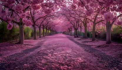 Majestic Cherry Blossom Avenue in Full Bloom