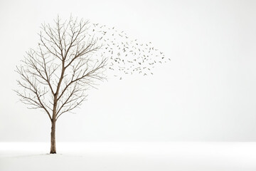 Bare Tree and Flocking Birds