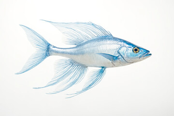 Fototapeta premium Blue Fish with Flowing Fins Isolated on White Background