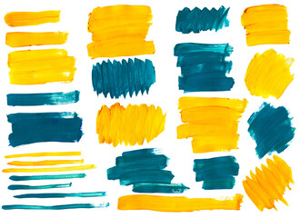 collection Oil art brush painted textured stripes isolated white background, Set palette watercolor...
