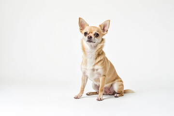 Obraz premium Adorable Chihuahua Sitting on White Background