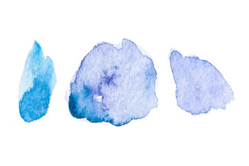 set violet art brush painted textured stripes isolated on white background, Set palette watercolor lilac strokes