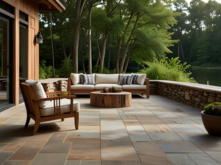 Obraz premium Tranquil Lakeside Patio Retreat