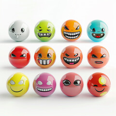 Obraz premium A set of 3D emoticons, 3D icons vivid color isolated on white background