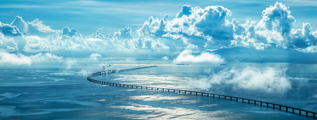 Panoramic view of Hong Kong-Zhuhai-Macao Bridge and ocean natural scenery