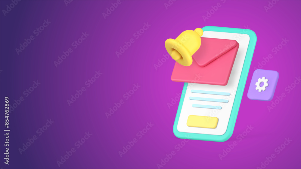 Poster incoming new message reminder inbox email smartphone application 3d icon realistic vector