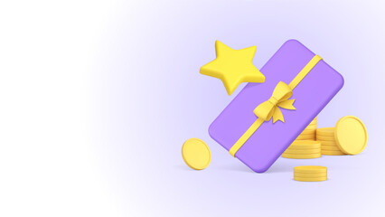 Obraz premium Shopping sale lottery win with present gift box coin cash money star 3d icon realistic vector
