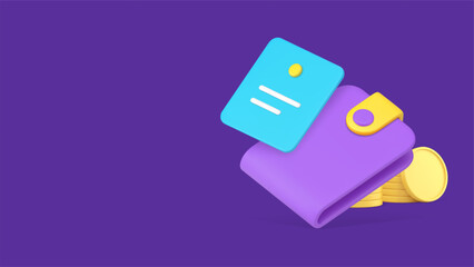 Financial budget planning wallet with golden coin cash money 3d icon realistic vector illustration