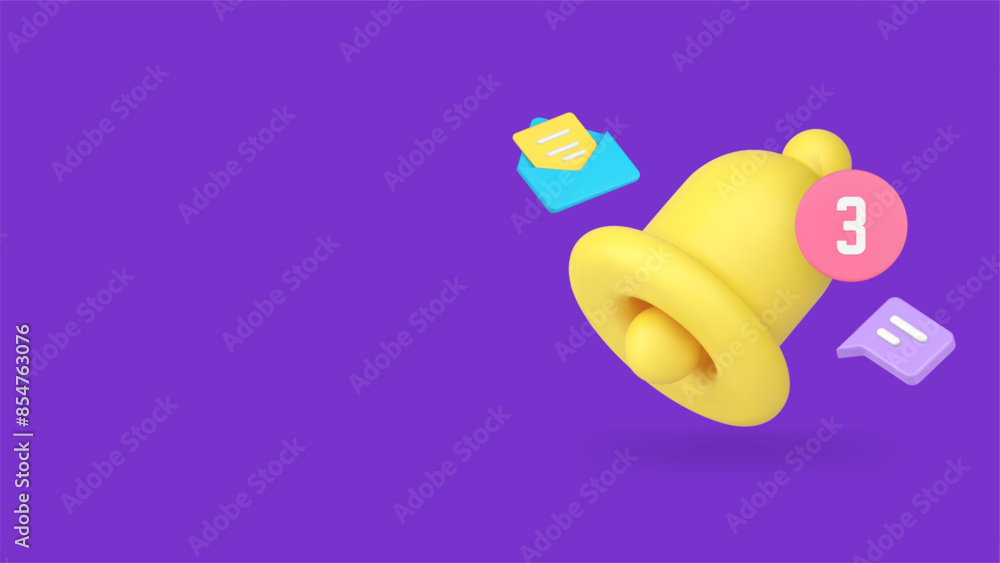Poster ring bell incoming notification with number for online chat message 3d icon realistic vector