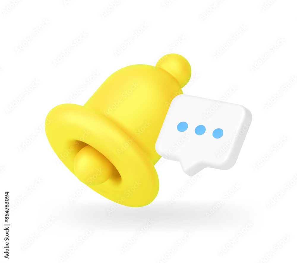 Poster chat message ring bell notification incoming inbox mailbox communication 3d icon realistic vector
