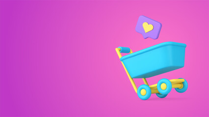 Shopping cart favorite goods wishlist in trolley commercial purchase 3d icon realistic vector