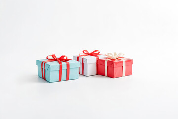 Three Colorful Gift Boxes with Bows on a White Background