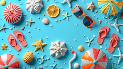 Fototapeta premium Seamless pattern with vibrant beach items.