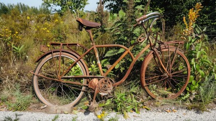 Fototapeta premium Rusty Bicycle Abandoned in a Field of Grass