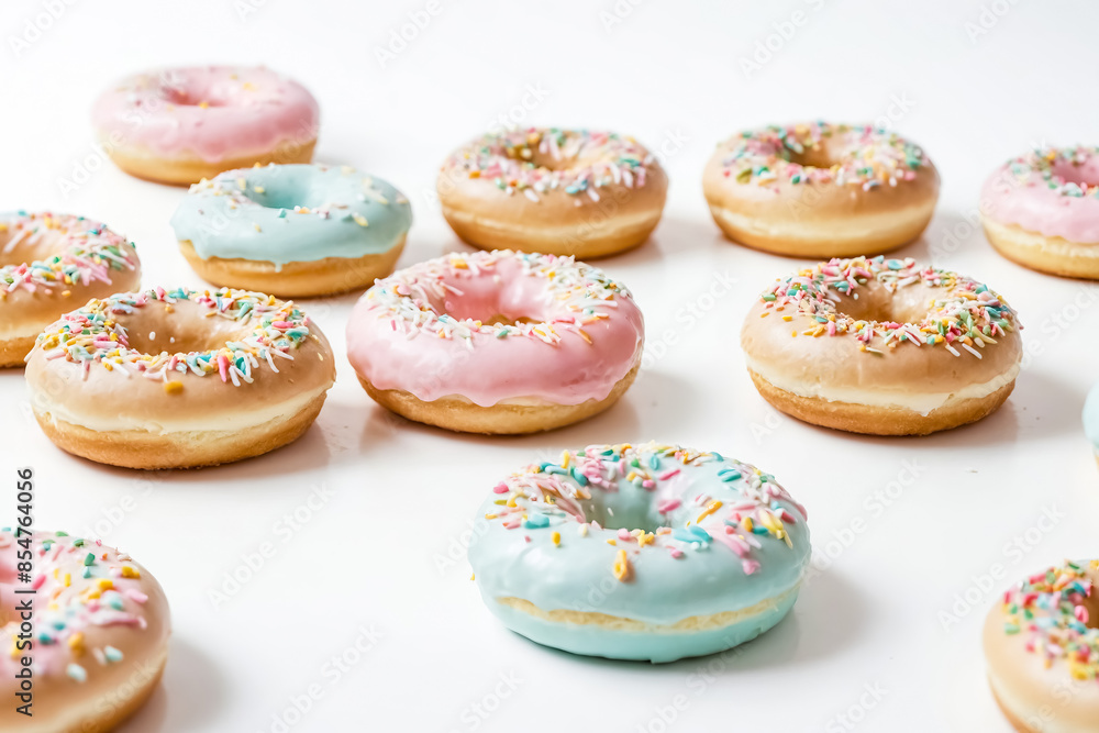 Wall mural Colorful Donuts with Sprinkles on White Background