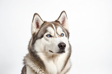 Close-up portrait of a husky with piercing blue eyes