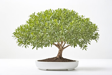 Bonsai Tree in White Pot on White Background