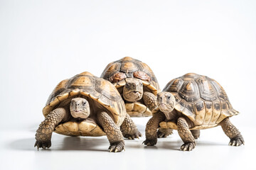 Fototapeta premium Three tortoises on a white background