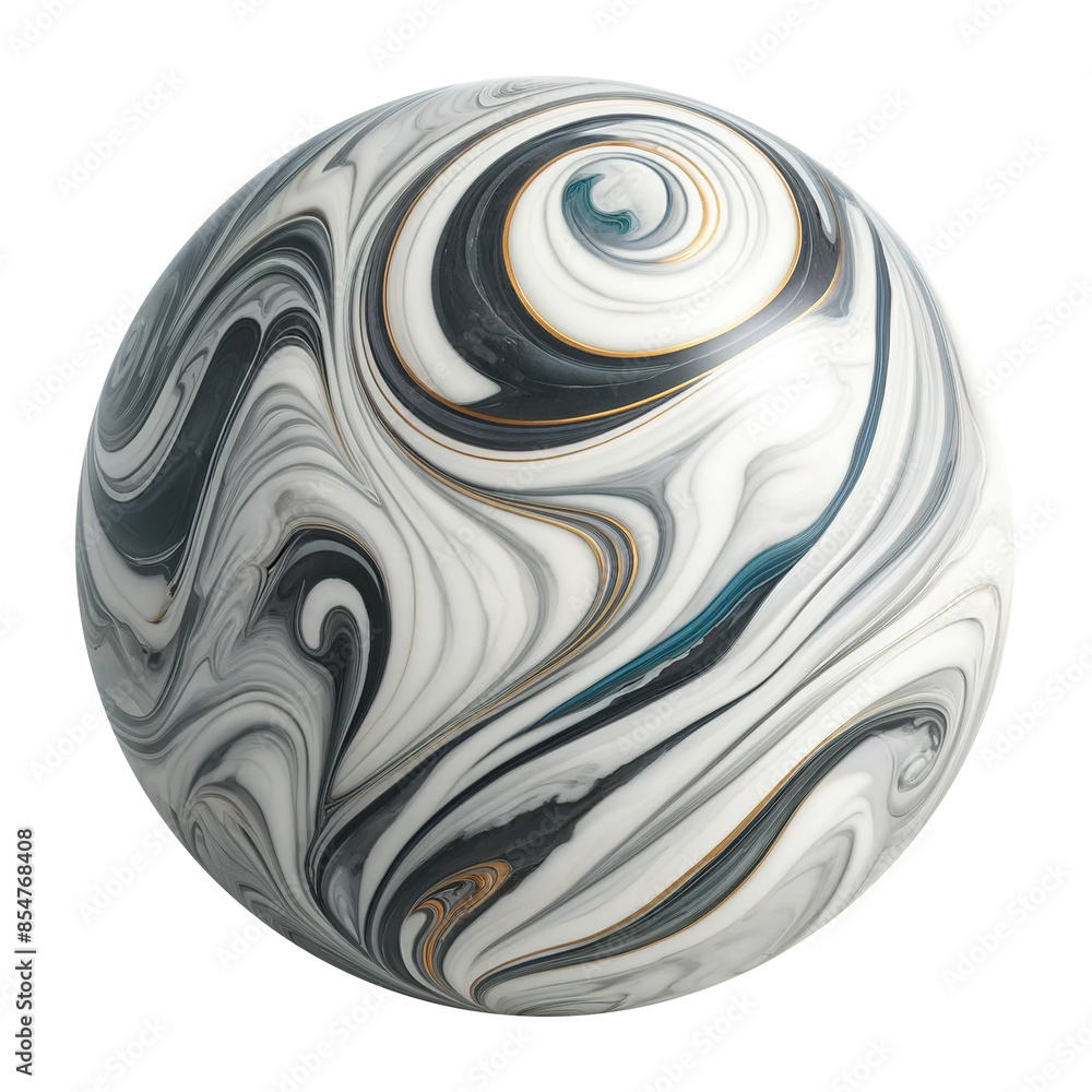 Poster marble sphere 4 with smooth surface on isolated transparent background with complex pattern in white