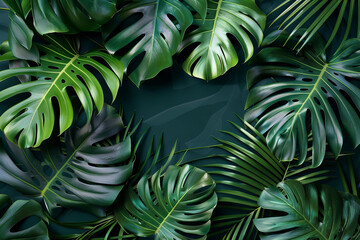 Close up tropical Green leaves texture and abstract background.