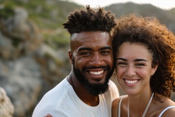 Interracial couple having fun outdoors