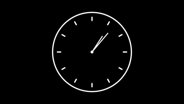 Animated wall clock in 60 second loop. Clock with moving arrows. Alpha channel. 4K Quality Video loop.