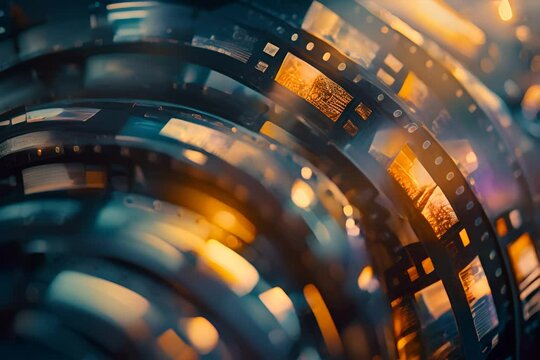 The cinematographic film is spinning, cinefilm
