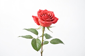 Single Red Rose on White Background