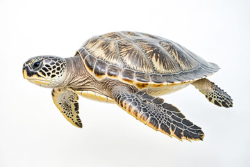Fototapeta premium Sea Turtle Swimming in White Background