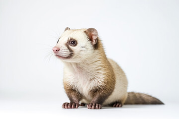 Adorable Ferret Posing on White Background