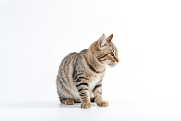 Fototapeta premium Cute tabby cat sitting on white background