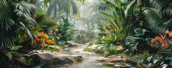 Tropical garden with palms