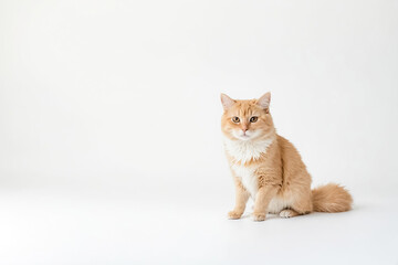 Adorable orange tabby cat sitting on a white background