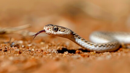 Fototapeta premium Close-up of a Snake on a Sandy Ground, Generative AI