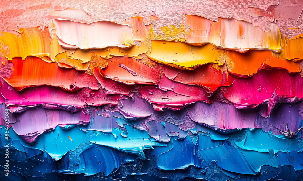 Poster dynamic multicolored abstract painting with textured brush strokes - colorful artistic background id