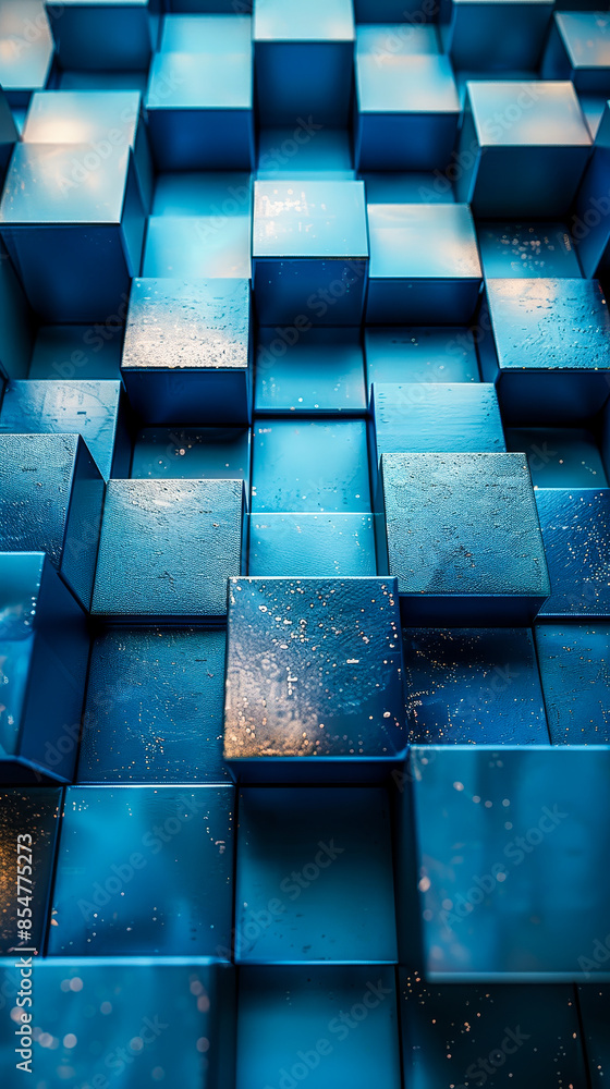 Poster modern tech background with aligned blue and turquoise 3d blocks, perfect for technology and innovat