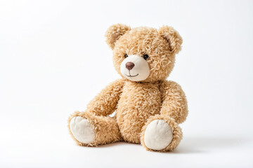 Brown Teddy Bear Sitting on White Background