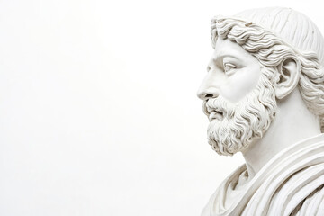 Closeup of a marble bust of a man with a beard