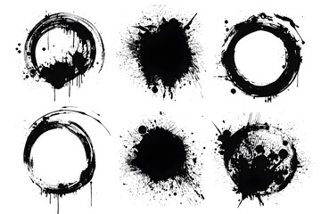 Abstract ink splatter round frame vector set isolated on white background